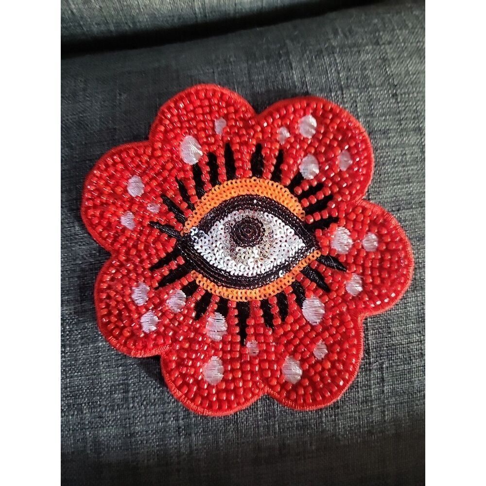 Beaded Rhinestone Eyeball Applique 4.5"x 4.5" Sew On